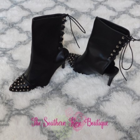 Black Studded Vegan Leather Boots - Picture 5 of 7